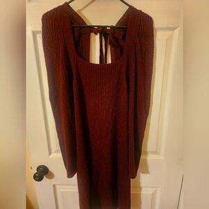Burgundy knit dress with low front and back